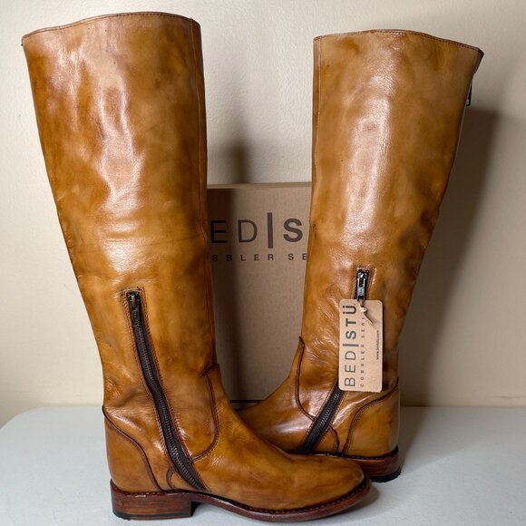 BED STU Tess Tan Distressed Leather Tall Riding Boots BEDSTU Size 8 - Picture 3 of 16